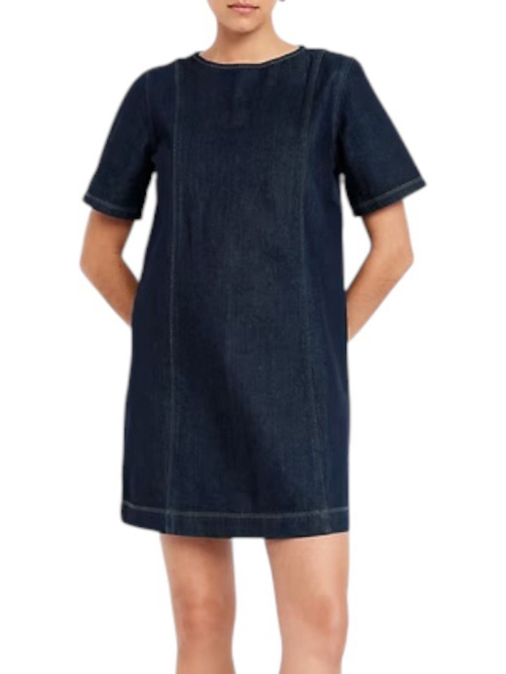 Old Navy Crew Neck Dark Wash Shortsleeve Denim Mini Dress X-Small Petite